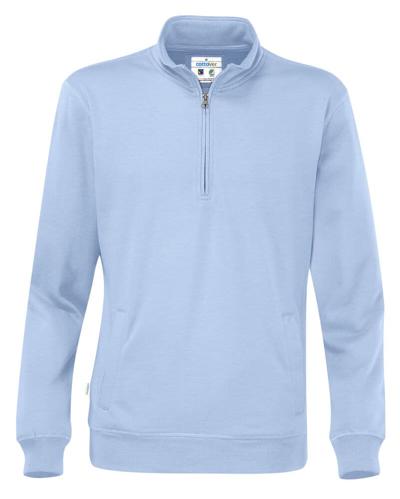 SWEAT DEMI-ZIP UNISEXE - CERTIFIÉ GOTS coloris Bleu Clair