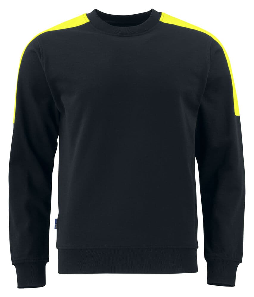 2125 SWEAT COL ROND AVEC INSERTS FLUO coloris Noir / Jaune