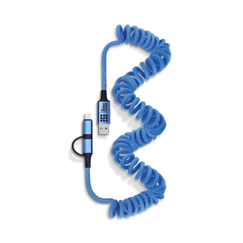 CABLE DE CHARGE RAPIDE ET TRANSFERT RETRACTABLE A RESSORT 6 EN 1 en situation