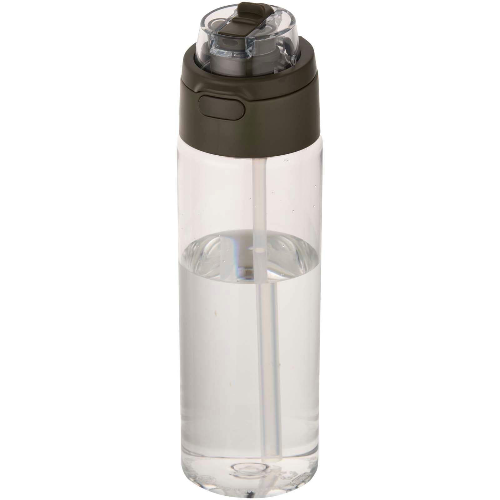 Bouteille d'eau Theron de 700 ml en plastique recyclé RCS, avec bouchon double fonction et paille rabattable