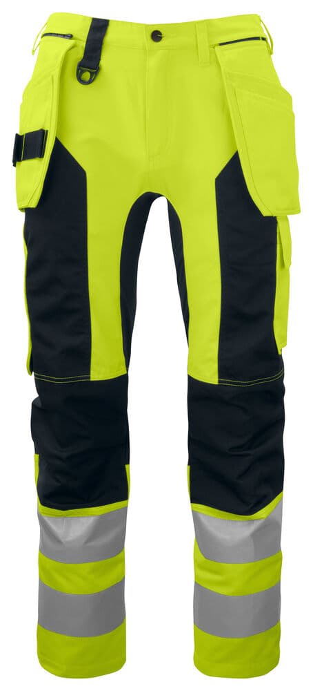 6513 PANTALON DE SIGNALISATION AVEC POCHES AUX GENOUX ET POCHES JEAN EN ISO 20471 CLASSE 2 coloris Jaune / Noir