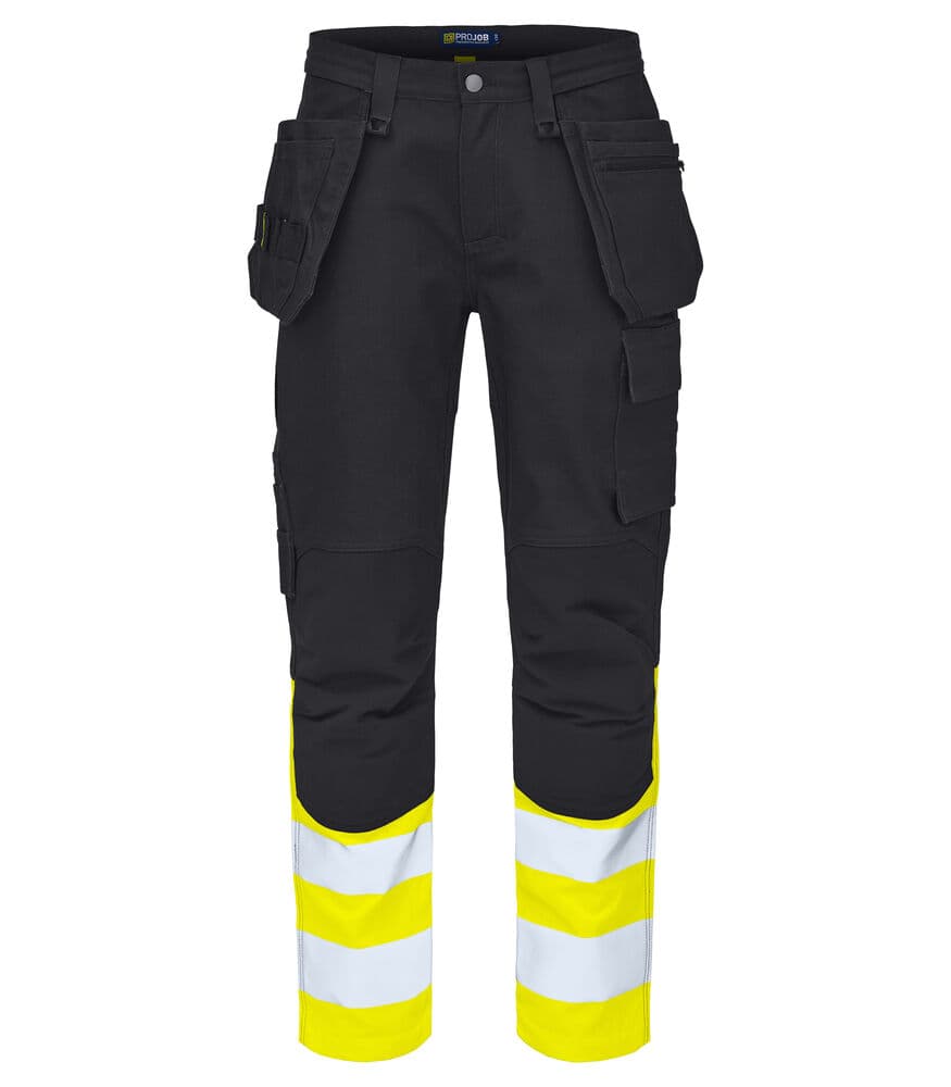 6560 PANTALON STRETCH DE SIGNALISATION AVEC POCHES AUX GENOUX ET POCHES JEAN EN ISO 20471 CLASSE 1 coloris Jaune / Noir