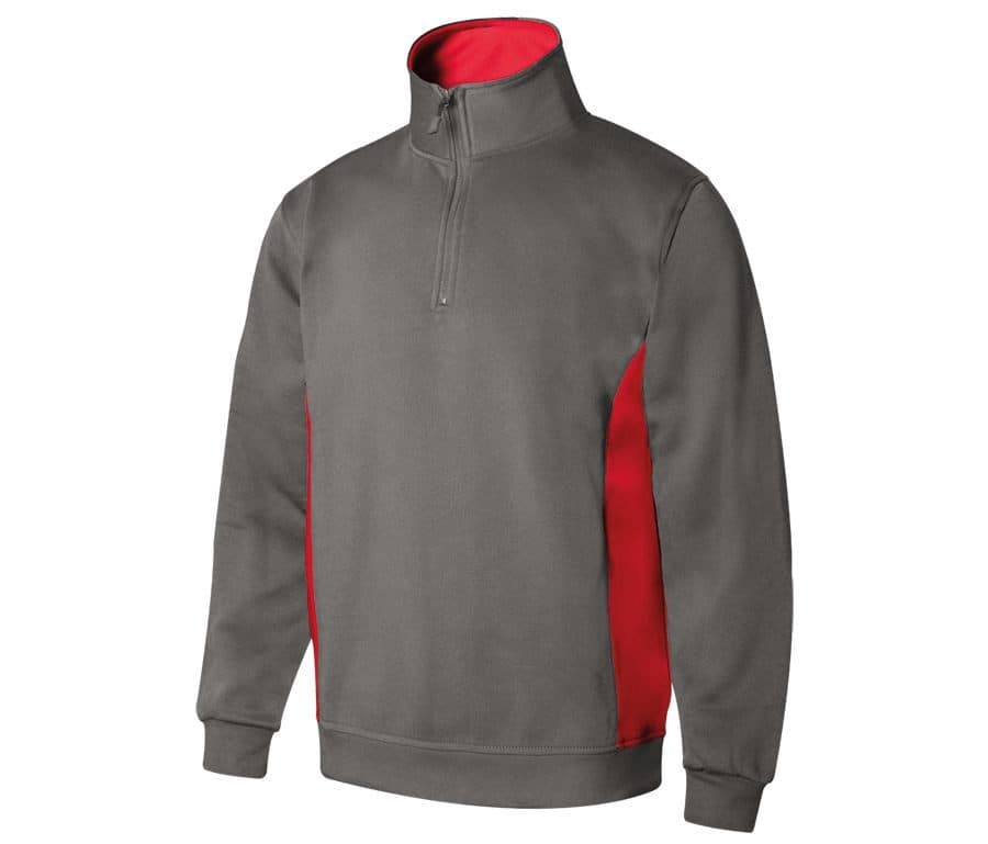 SWEAT BICOLORE COL ZIPPÉ coloris Gris / Rouge