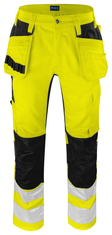 6570 PANTALON STRETCH DE SIGNALISATION AVEC POCHES AUX GENOUX ET POCHES JEAN EN ISO 20471 CLASSE 2 coloris Jaune / Noir