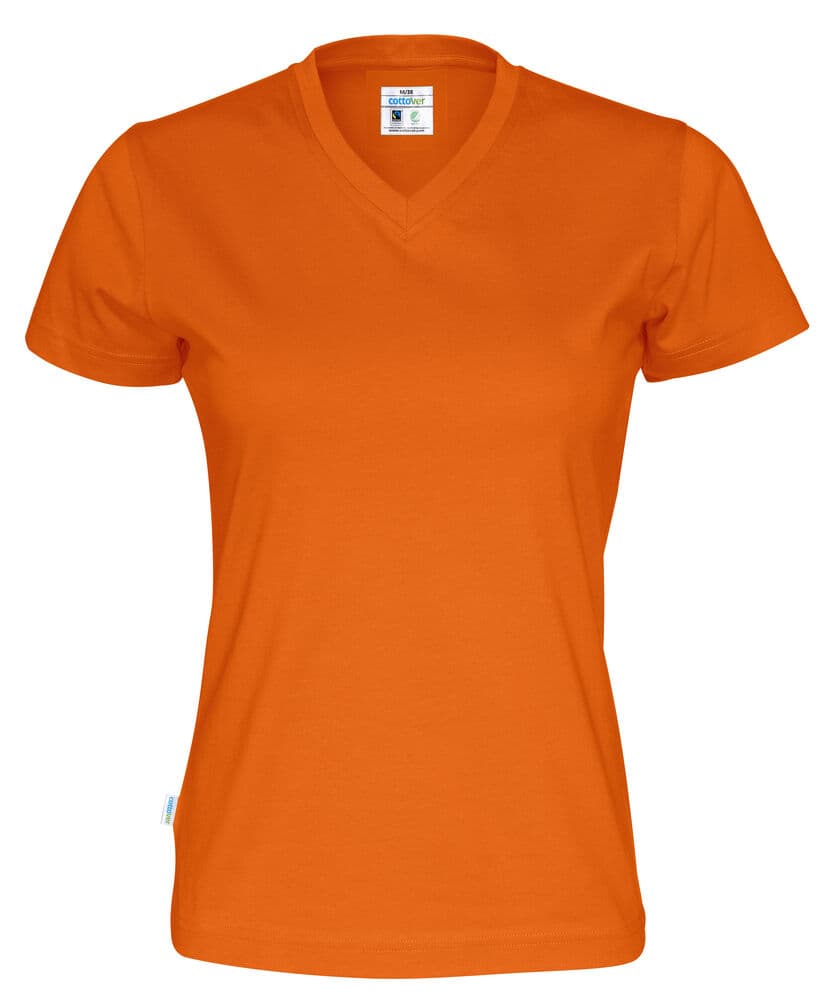 T-SHIRT COL V FEMME - CERTIFIÉ GOTS coloris Orange