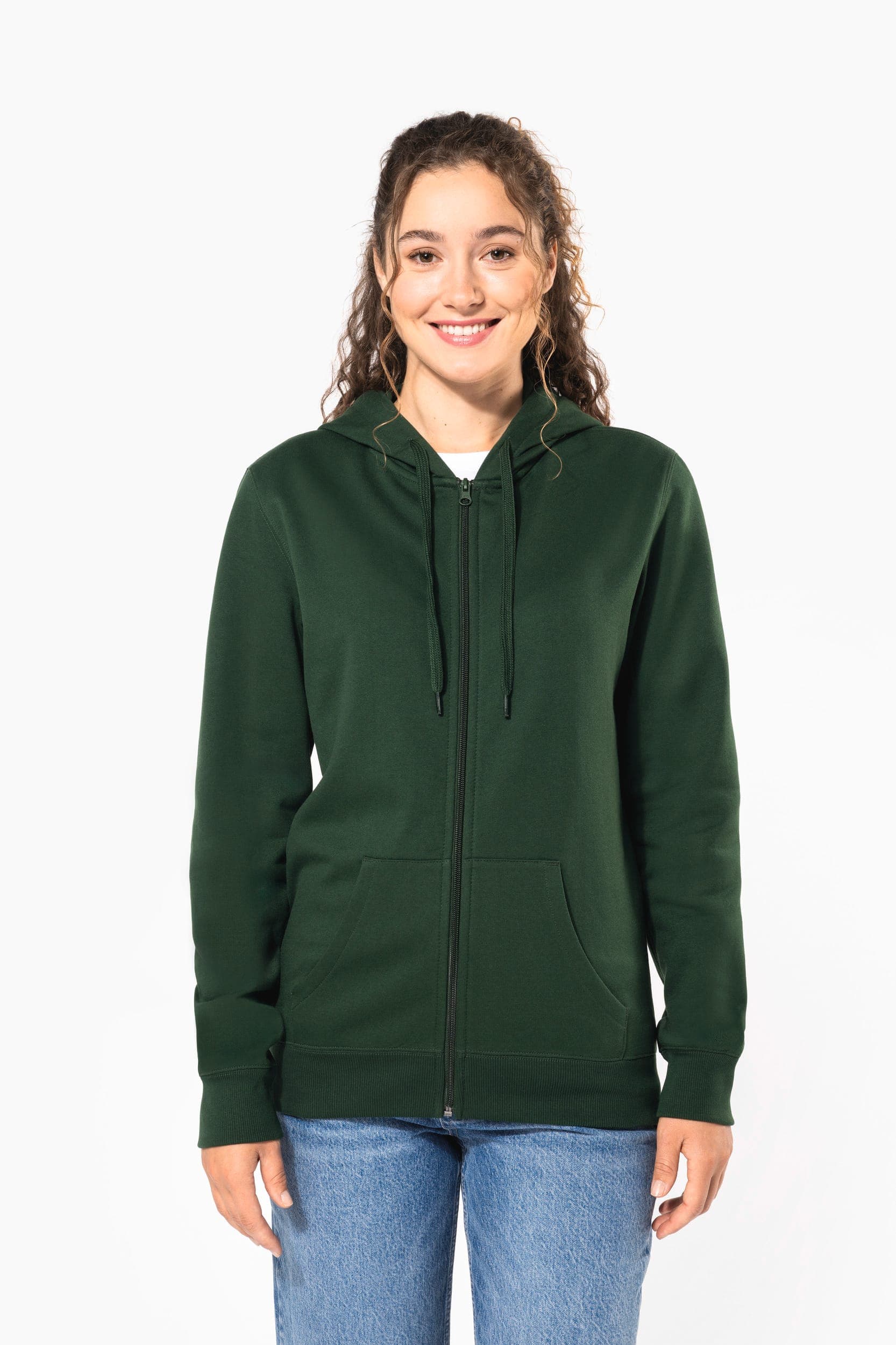Sweat-shirt recyclé zippé à capuche unisexe en situation