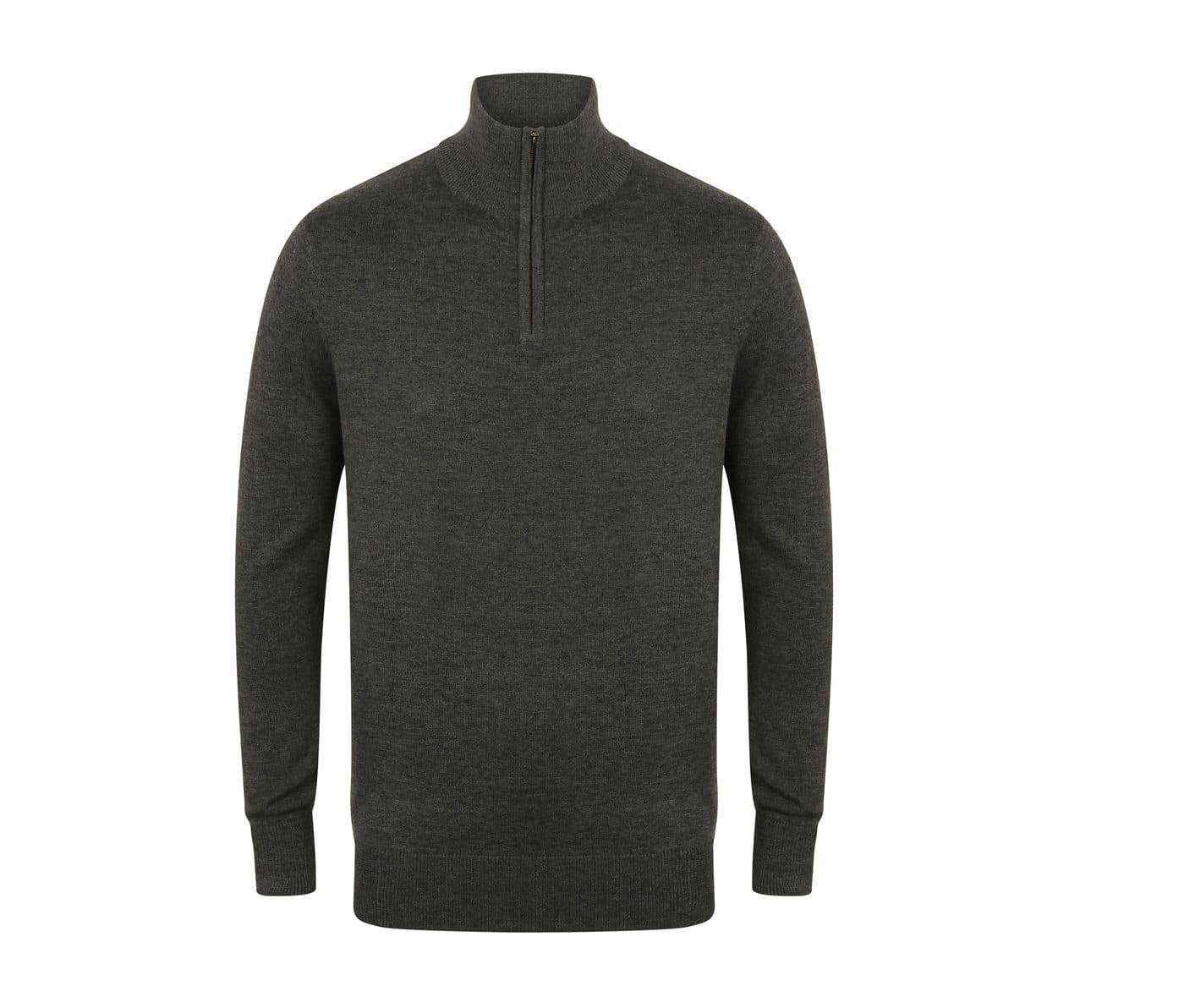 MEN'S KNITTED QUARTER ZIP JUMPER coloris Gris chiné