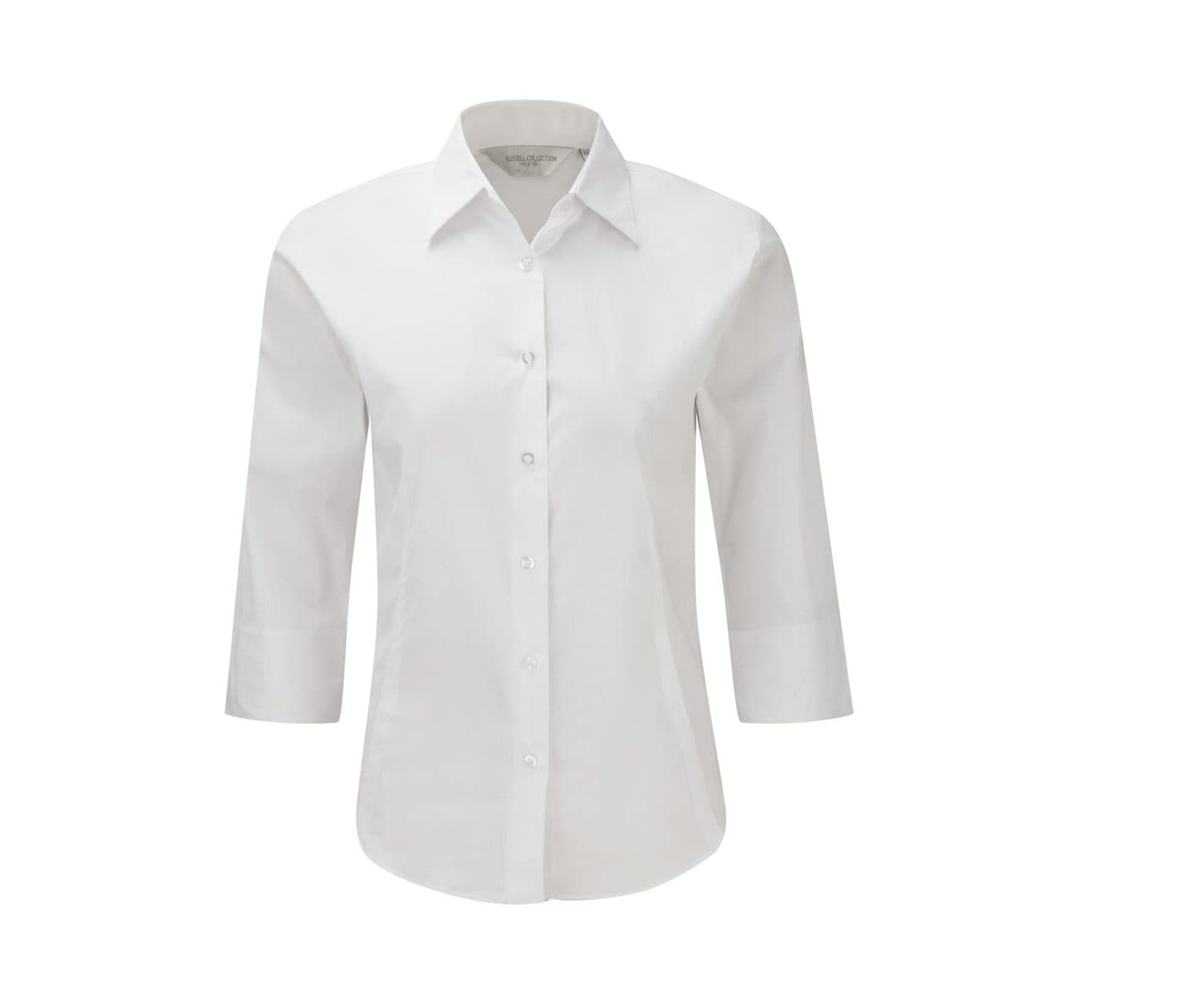 LADIES' 3/4 SLEEVE FITTED STRETCH SHIRT coloris Blanc