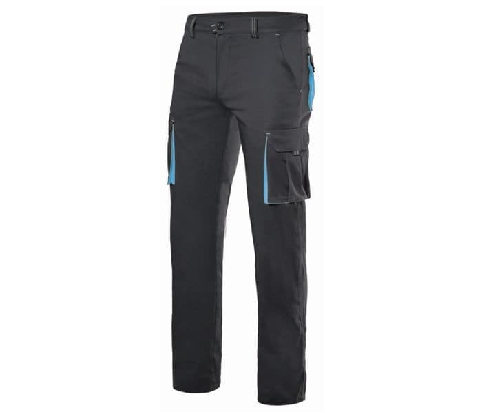 PANTALON STRETCH MULTIPOCHES BICOLORE coloris Noir / Bleu ciel