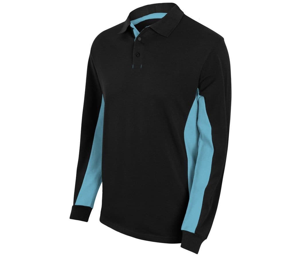 POLO BICOLORE MANCHES LONGUES coloris Noir / Bleu ciel