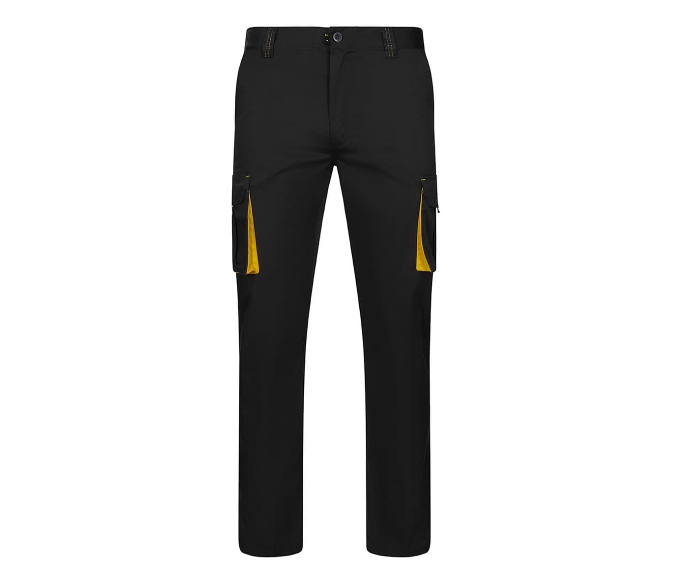 PANTALON STRETCH MULTIPOCHES BICOLORE coloris Noir / Jaune