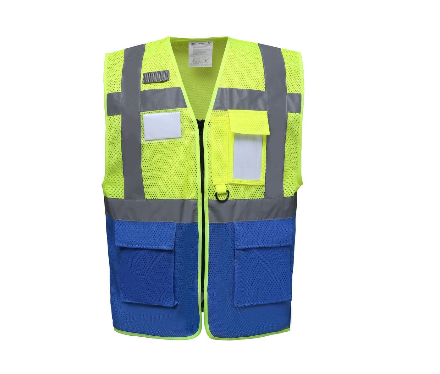 HI-VIS TOP COOL RECYCLED OPEN MESH EXECUTIVE WAISTCOAT coloris Jaune haute visibilité / Bleu roi