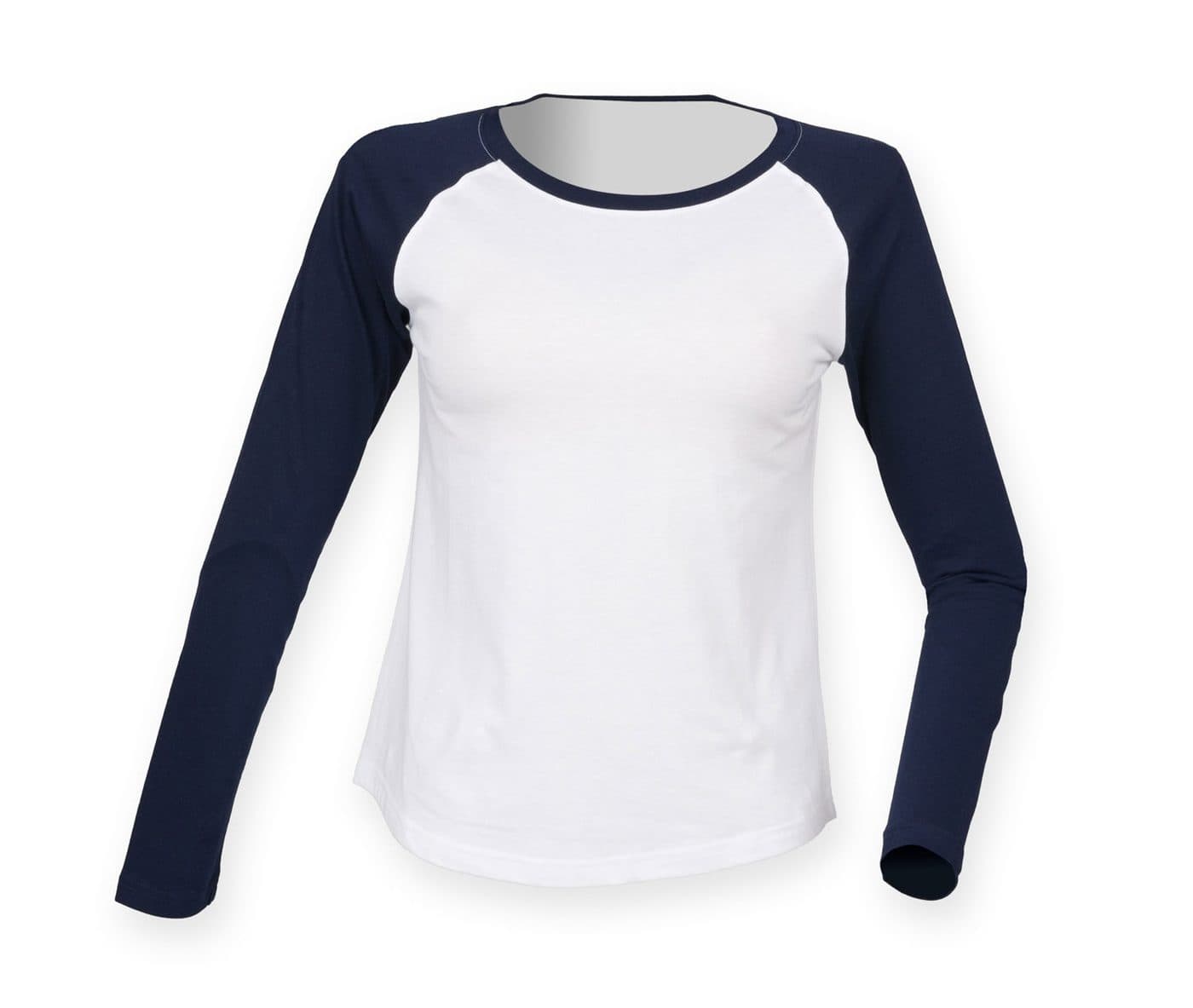 LADIES L/S BASEBALL T coloris Blanc / Marine oxford