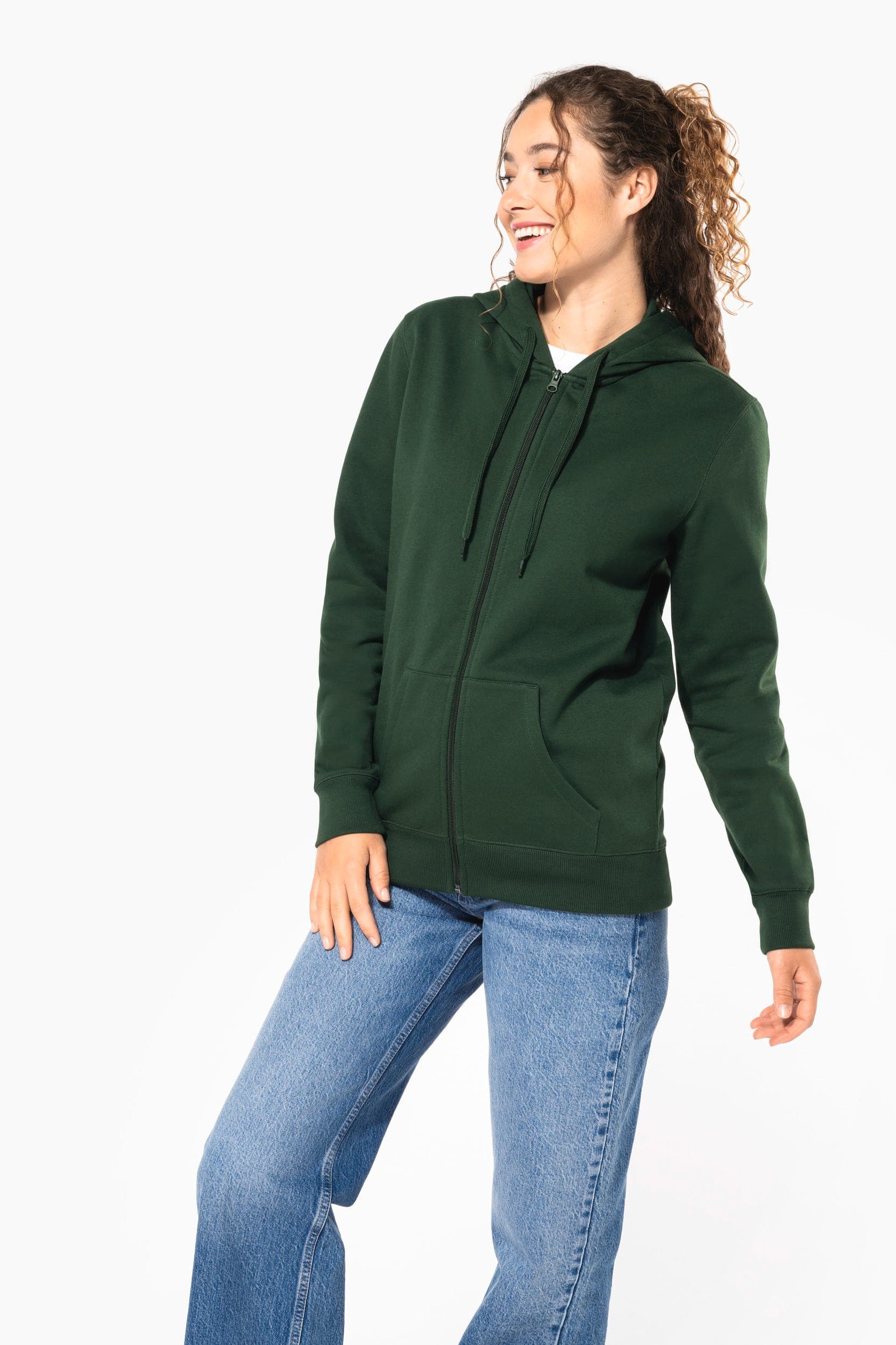 Sweat-shirt recyclé zippé à capuche unisexe en situation