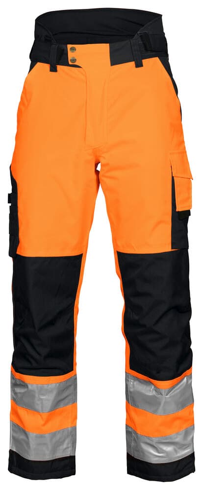 6514 PANTALON DE PLUIE DE SIGNALISATION DOUBLÉ EN ISO 20471 CLASSE 2 coloris Orange / Noir