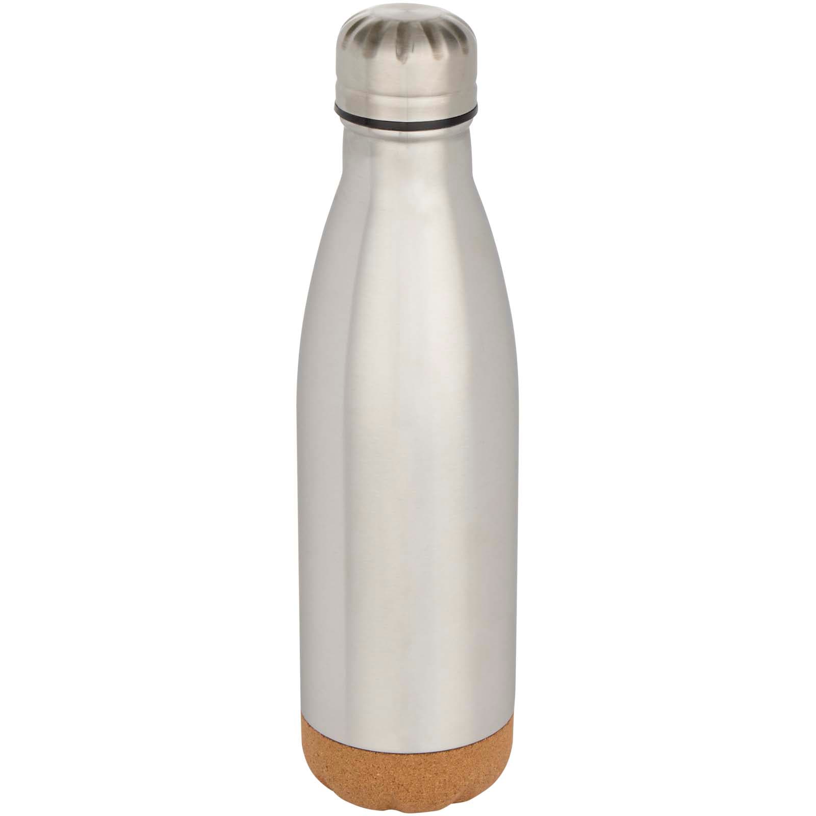 Bouteille d’eau Cove de 500 ml en acier inoxydable isolée sous vide et à double paroi avec détails en liège coloris Argent mat