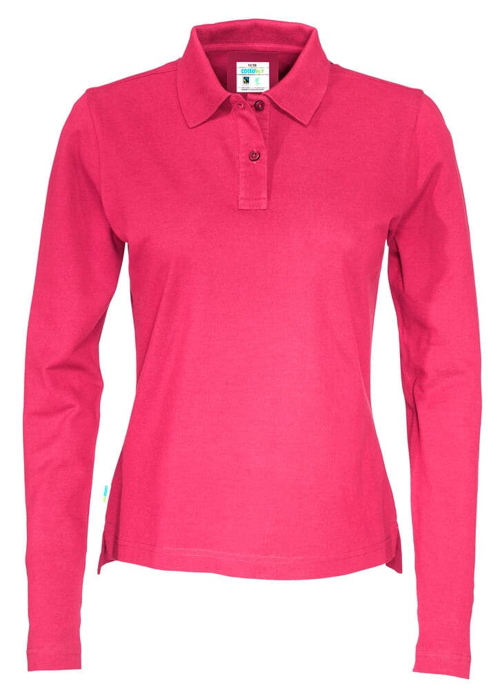 POLO PIQUE MANCHES LONGUES FEMME - CERTIFIÉ GOTS coloris Cerise
