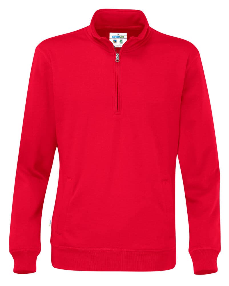 SWEAT DEMI-ZIP UNISEXE - CERTIFIÉ GOTS coloris Rouge