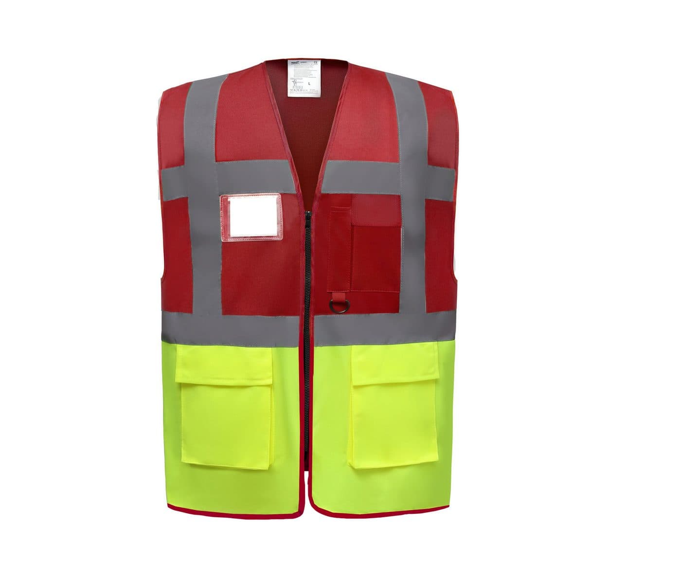 MULTI-FUNCTIONAL EXECUTIVE HI-VIS WAISTCOAT coloris Rouge / Jaune haute visibilité