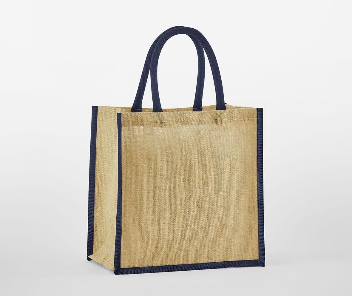 NATURAL STARCHED JUTE MINI GIFT BAG coloris Naturel / Bleu marine