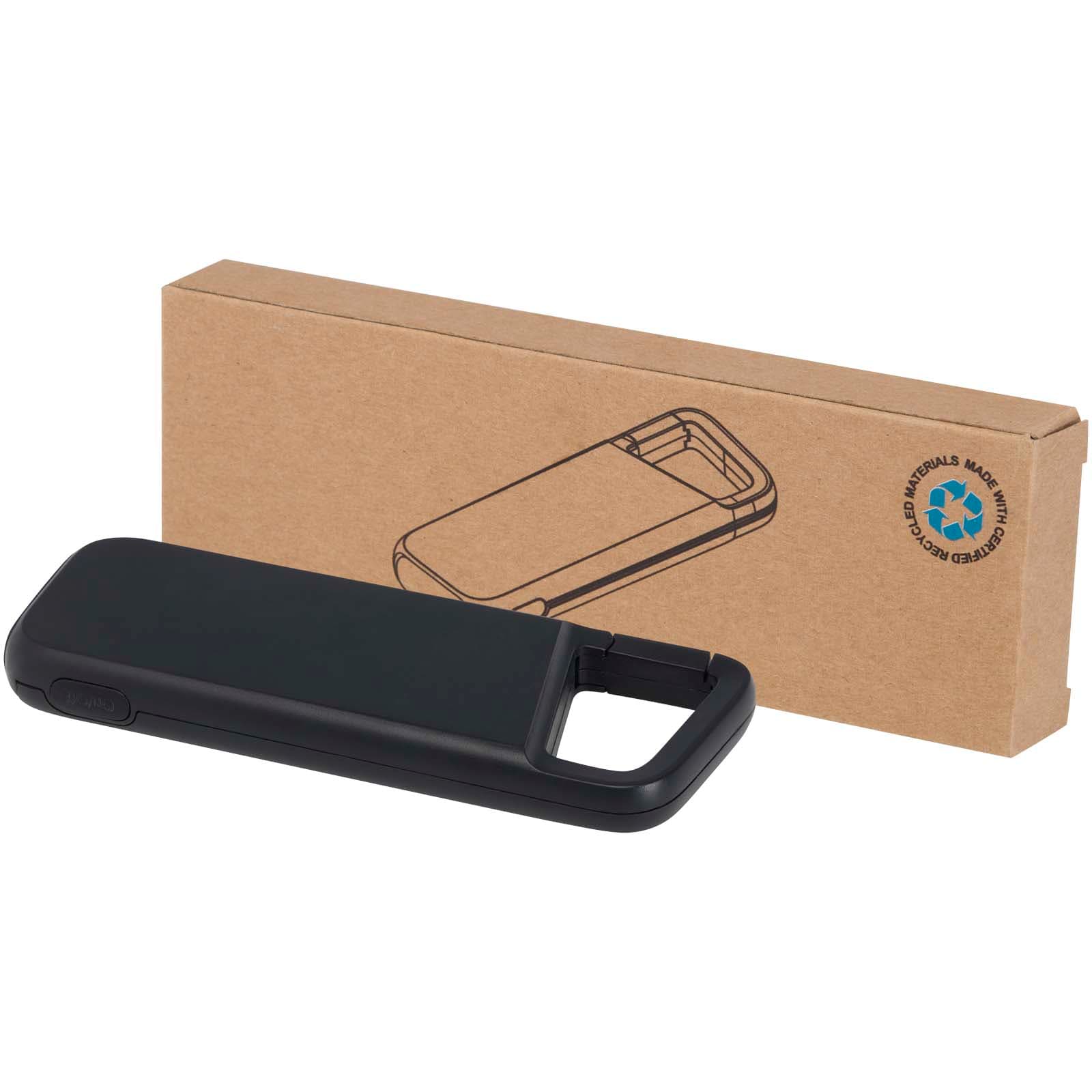 Batterie externe Alkes de 5 000 mAh et 12 W en plastique recyclé résistante à l’eau avec mousqueton coloris Noir