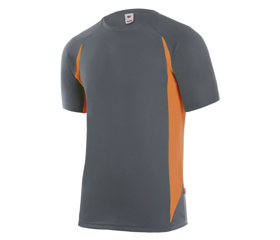 TEE-SHIRT TECHNIQUE BICOLORE coloris Gris / Fluo orange