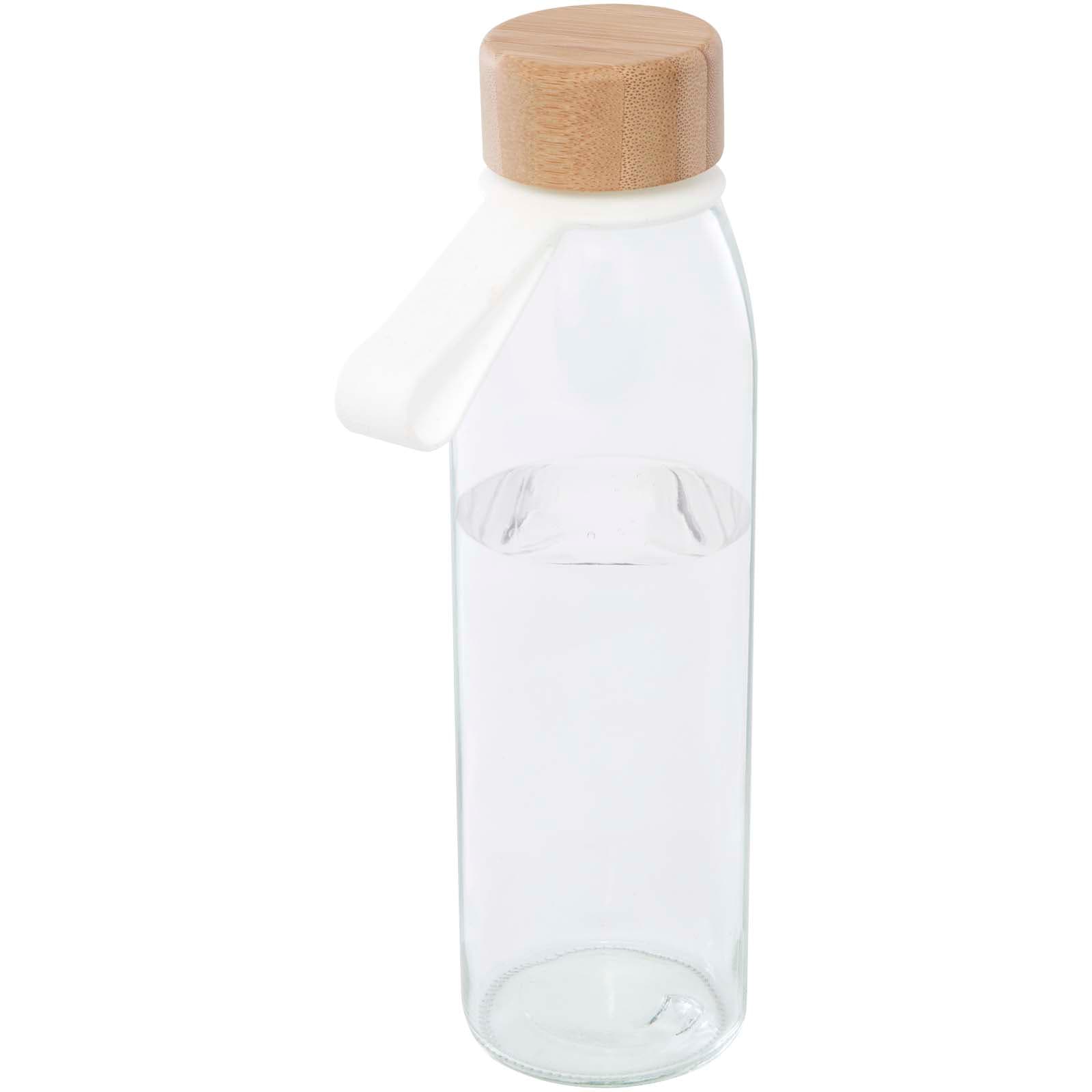 Bouteille d'eau en verre Porto de 500 ml avec poignée en silicone et couvercle en bambou  coloris Translucide