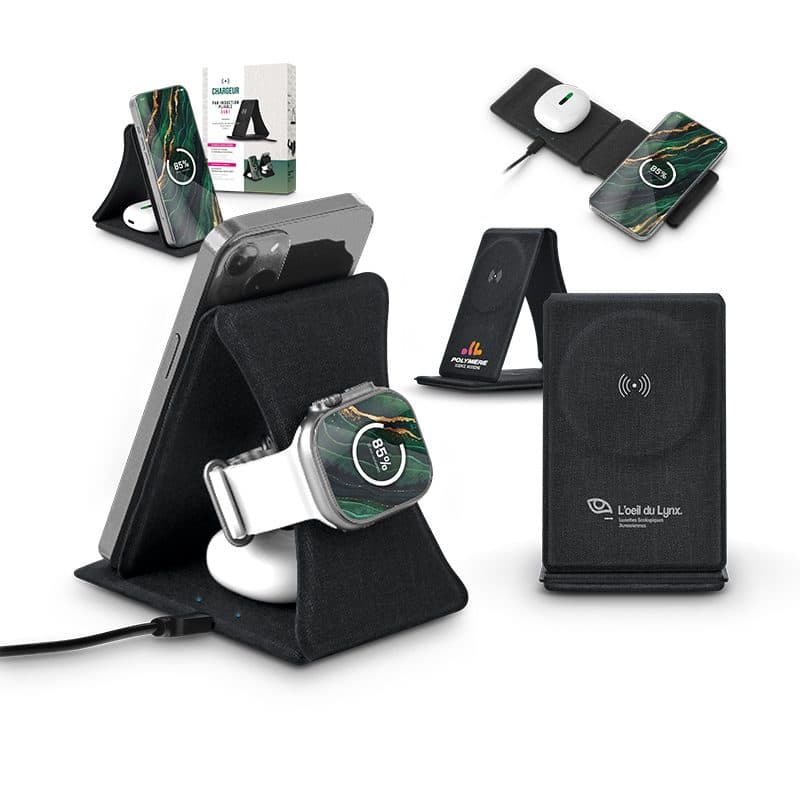 CHARGEUR INDUCTION 3 EN 1 ET SUPPORT PLIABLE EN rPET
