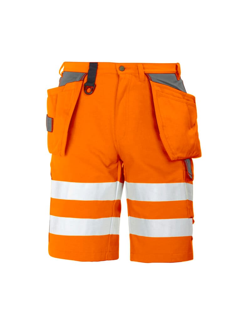 6503 SHORT SIGNALISATION AVEC POCHES JEANS EN ISO 20471 CLASSE 2 coloris Orange / Gris