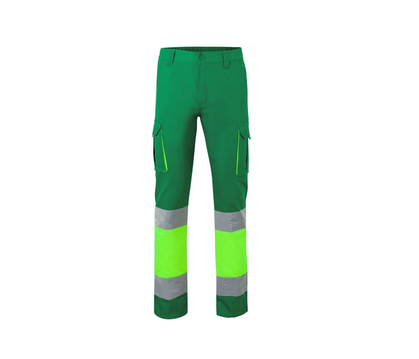 PANTALON MULTIPOCHES BICOLORE HAUTE VISIBILITÉ coloris Vert / Jaune fluo