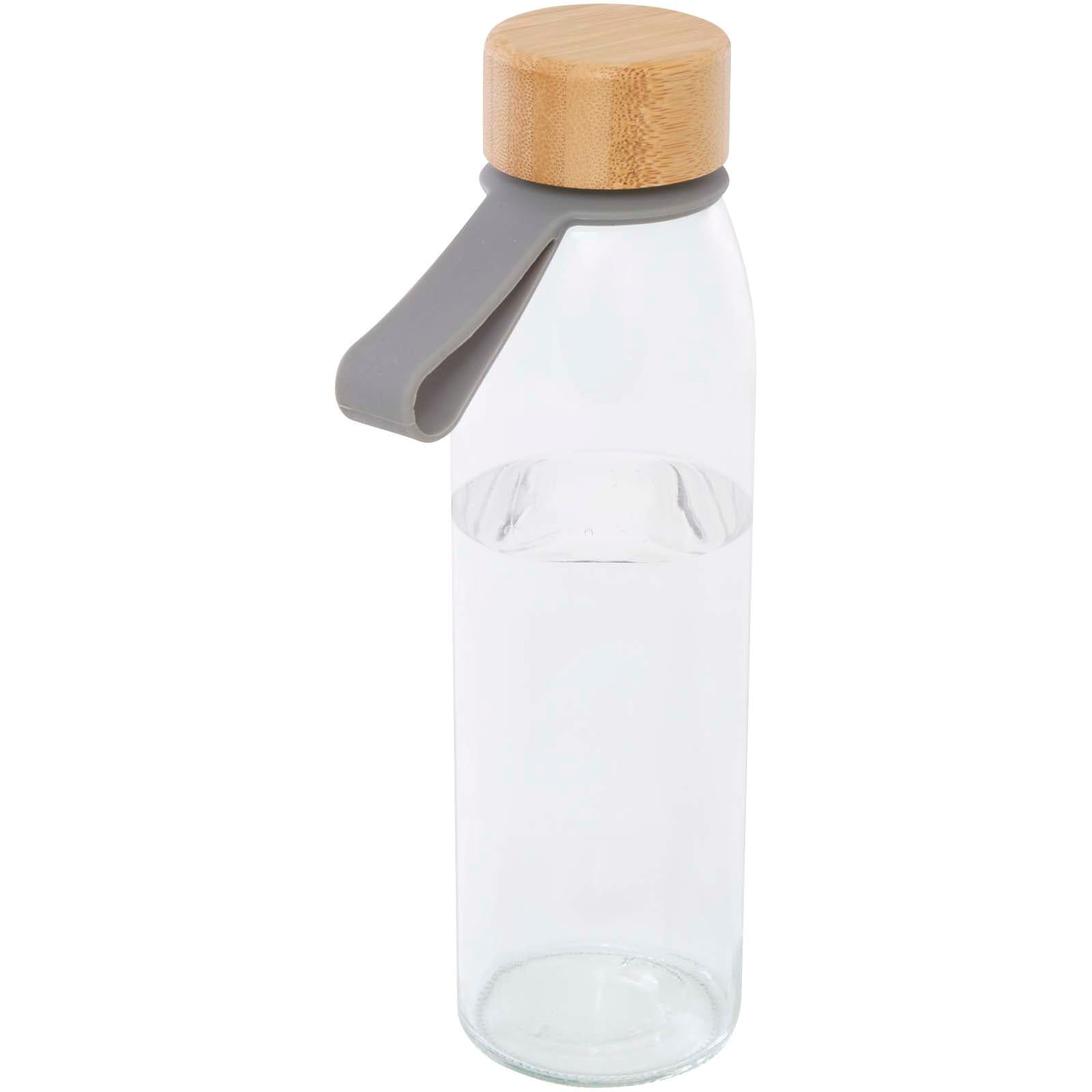 Bouteille d'eau en verre Porto de 500 ml avec poignée en silicone et couvercle en bambou  coloris Gris