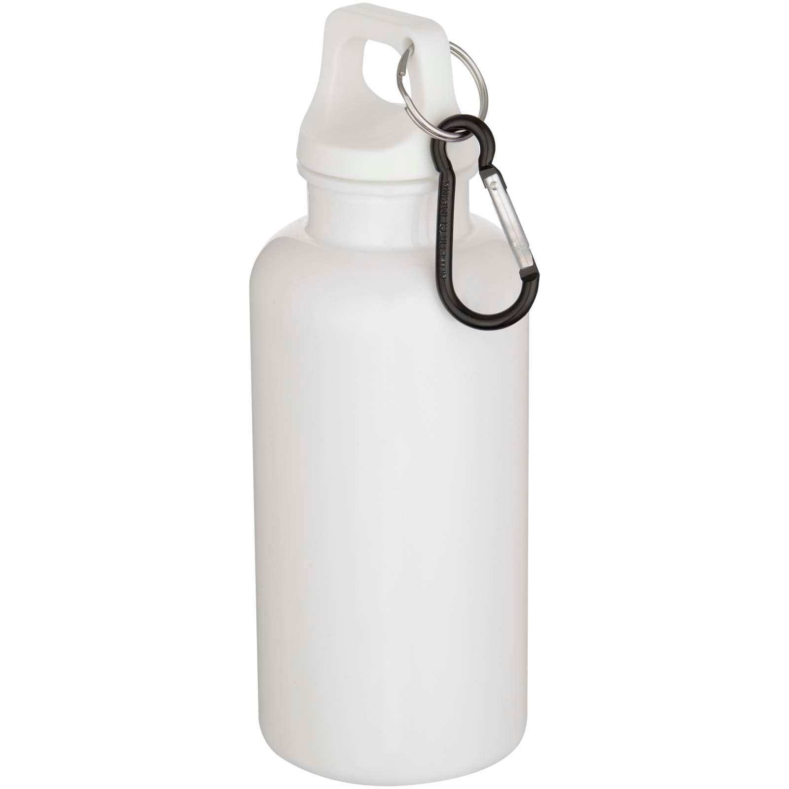 Bouteille d’eau Oregon de 400 ml en plastique recyclé uni certifié RCS avec mousqueton  coloris Blanc