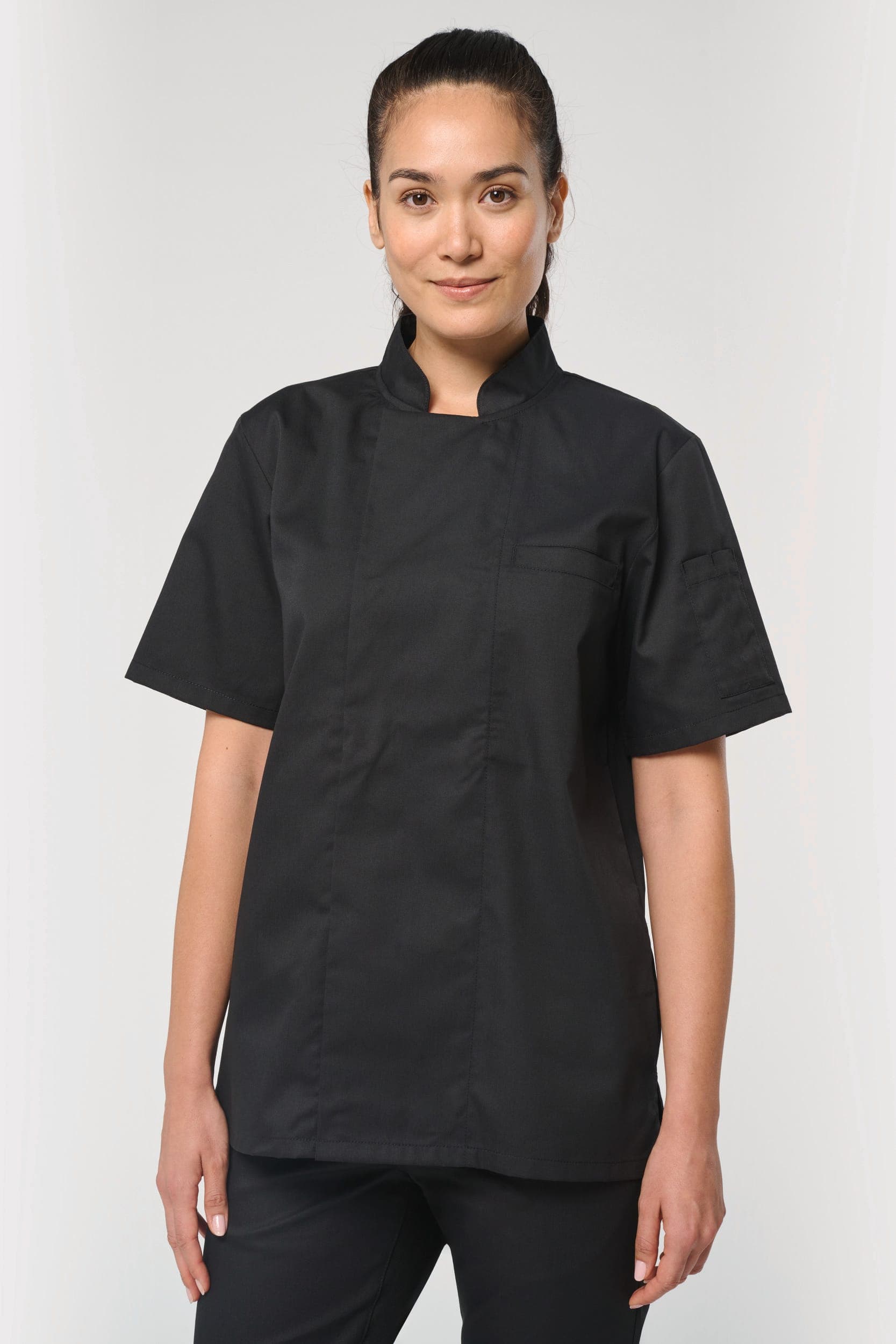 Veste de cuisine écoresponsable manches courtes unisexe en situation