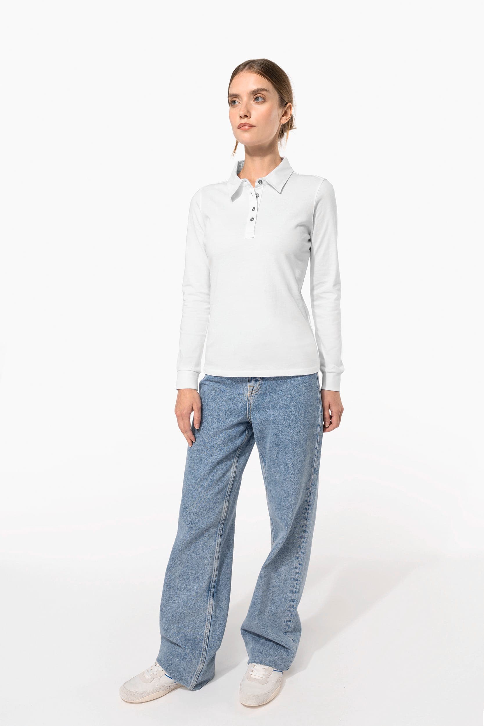 Polo jersey manches longues femme en situation