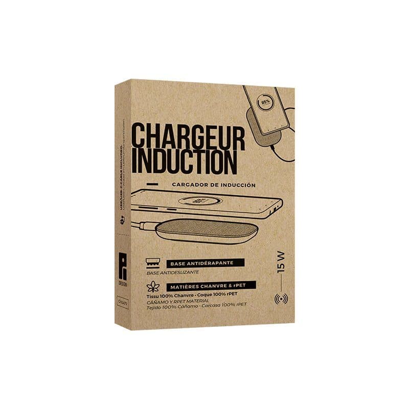 CHARGEUR PAR INDUCTION RAPIDE 15W EN MATIERE RPET ET CHANVRE en situation