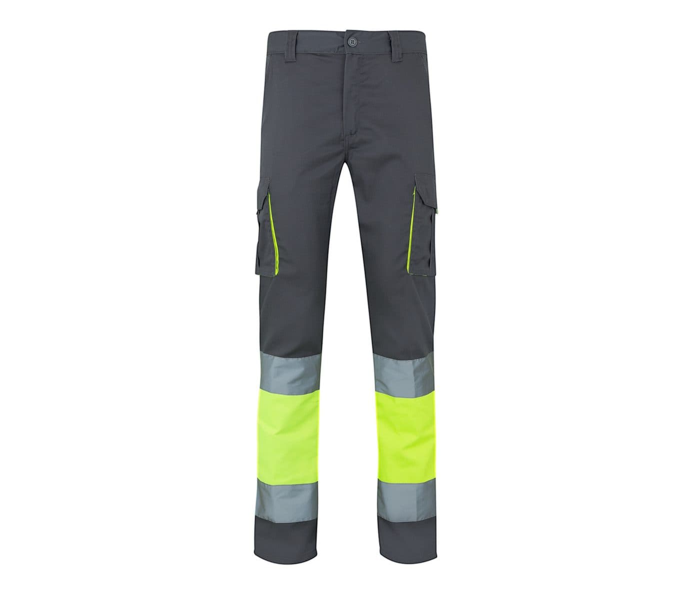 PANTALON STRETCH MULTIPOCHES coloris Vert / Jaune fluo