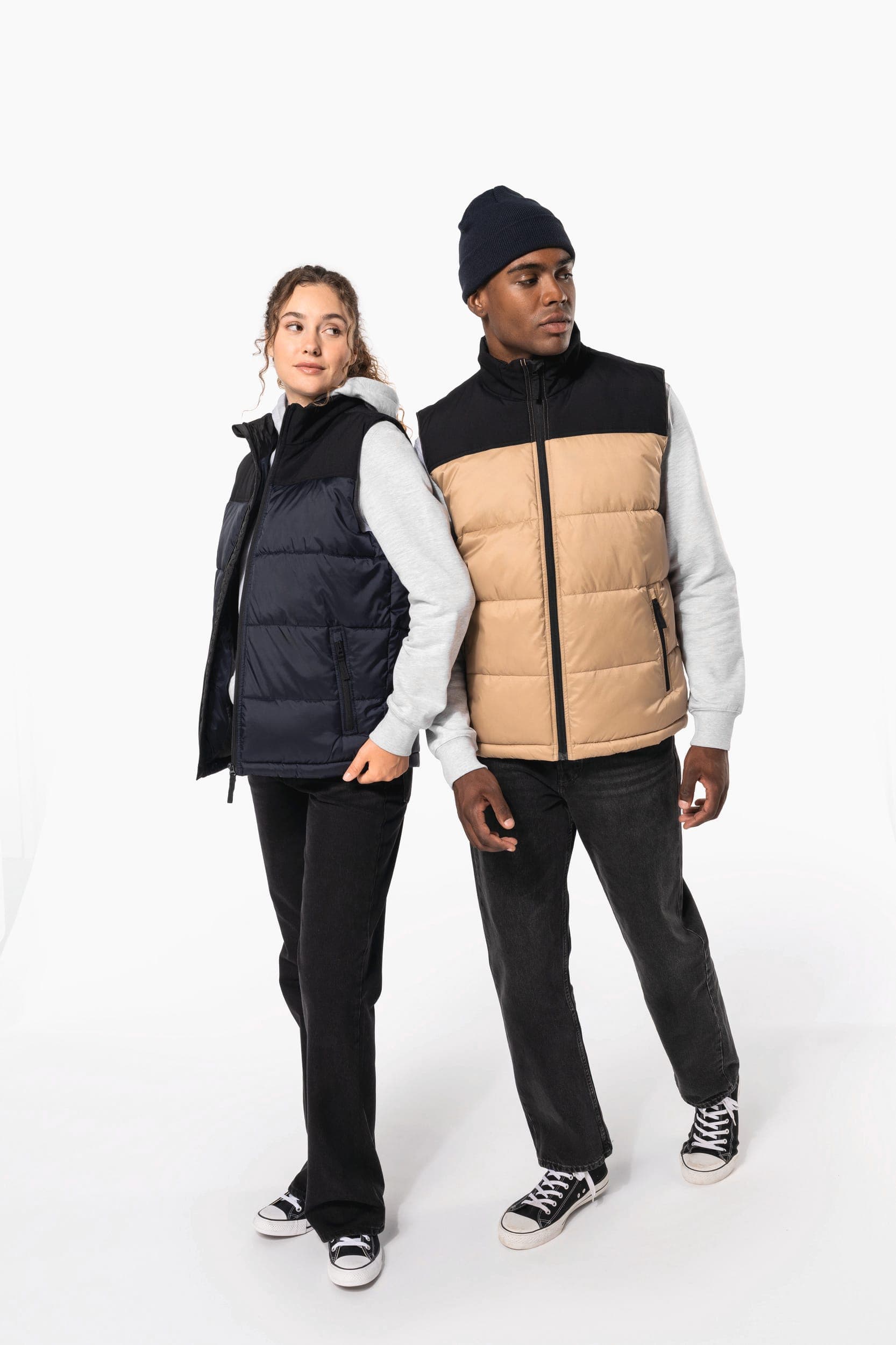Bodywarmer matelassé bi-ton unisexe en situation