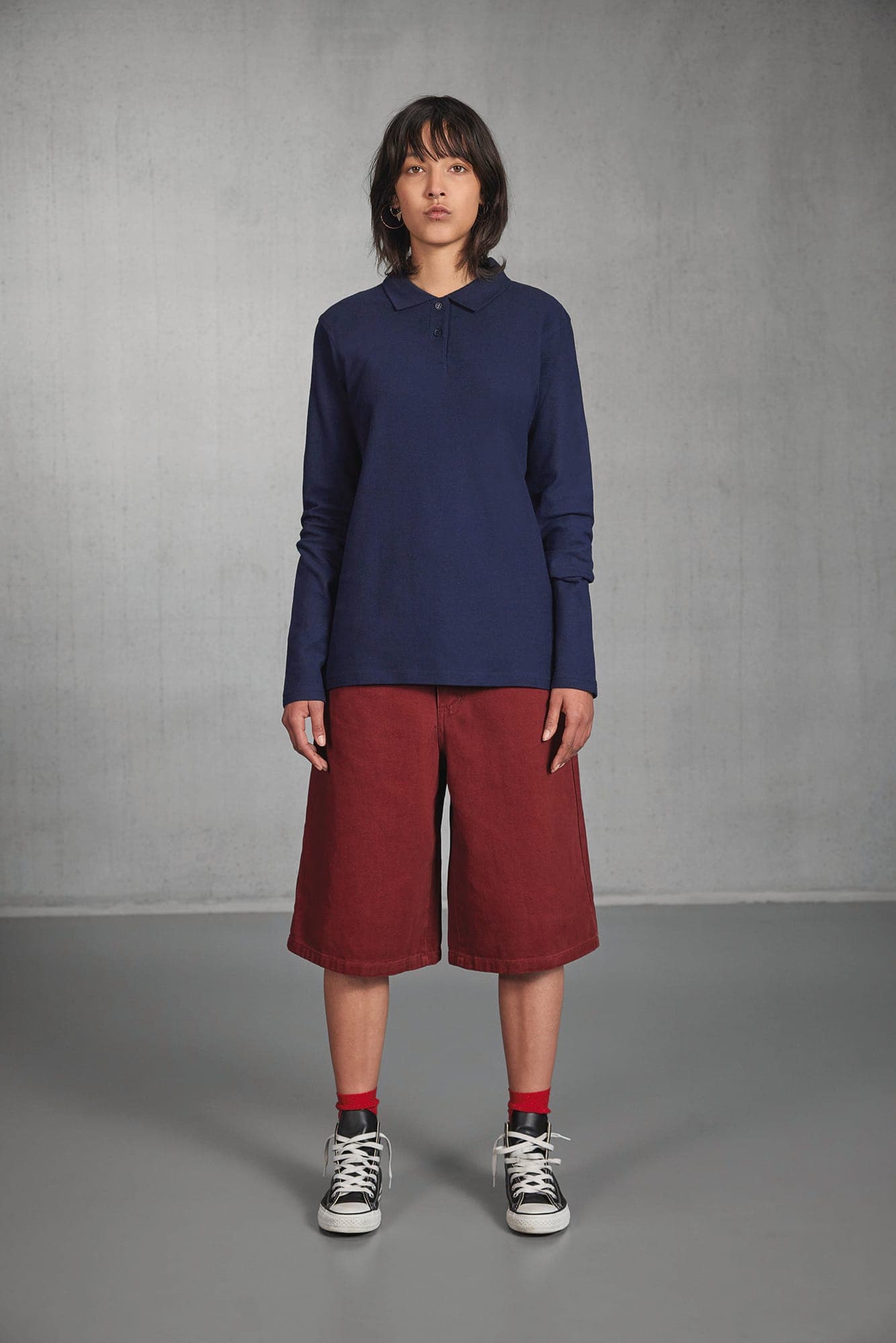 Polo femme ID.001 manches longues en situation