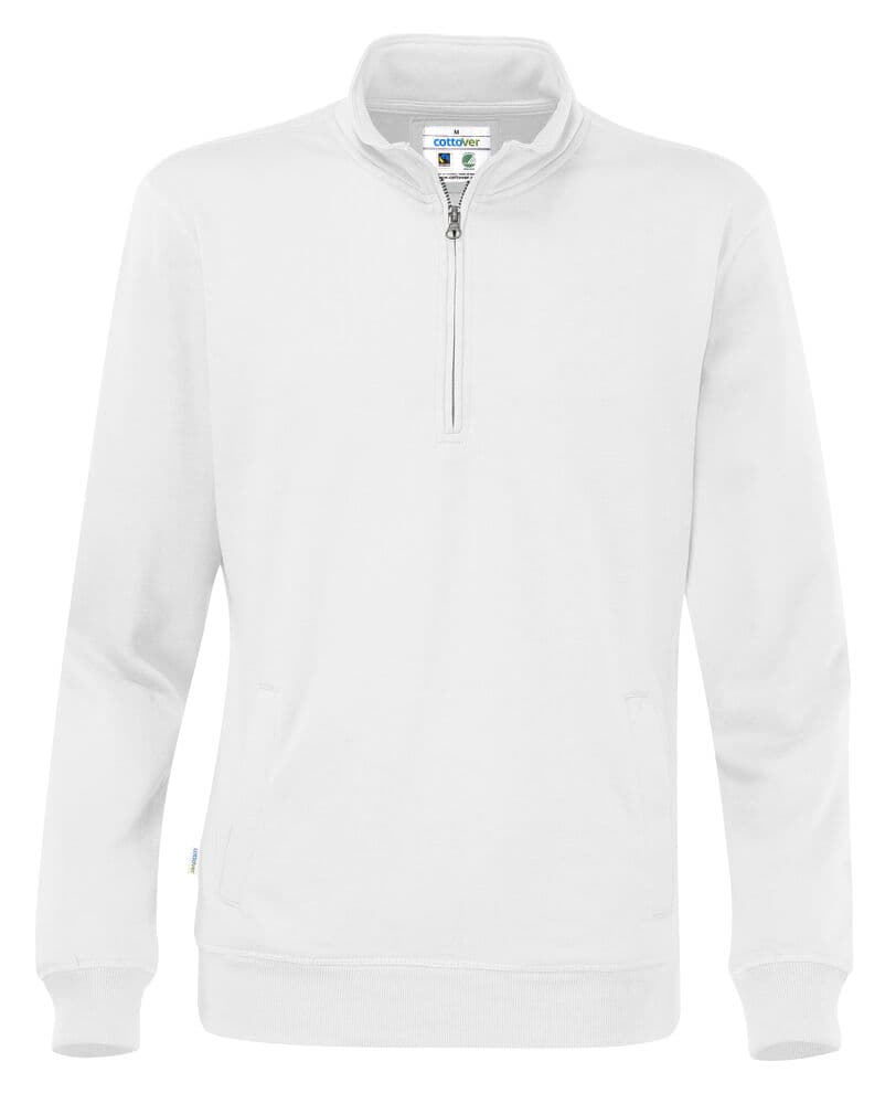 SWEAT DEMI-ZIP UNISEXE - CERTIFIÉ GOTS coloris Blanc