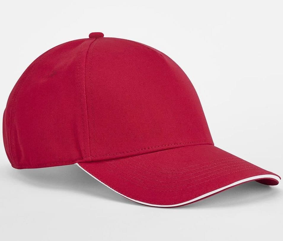 EARTHAWARE® CLASSIC ORGANIC COTTON 5 PANEL CAP - SANDWICH PEAK coloris Rouge classique / Blanc