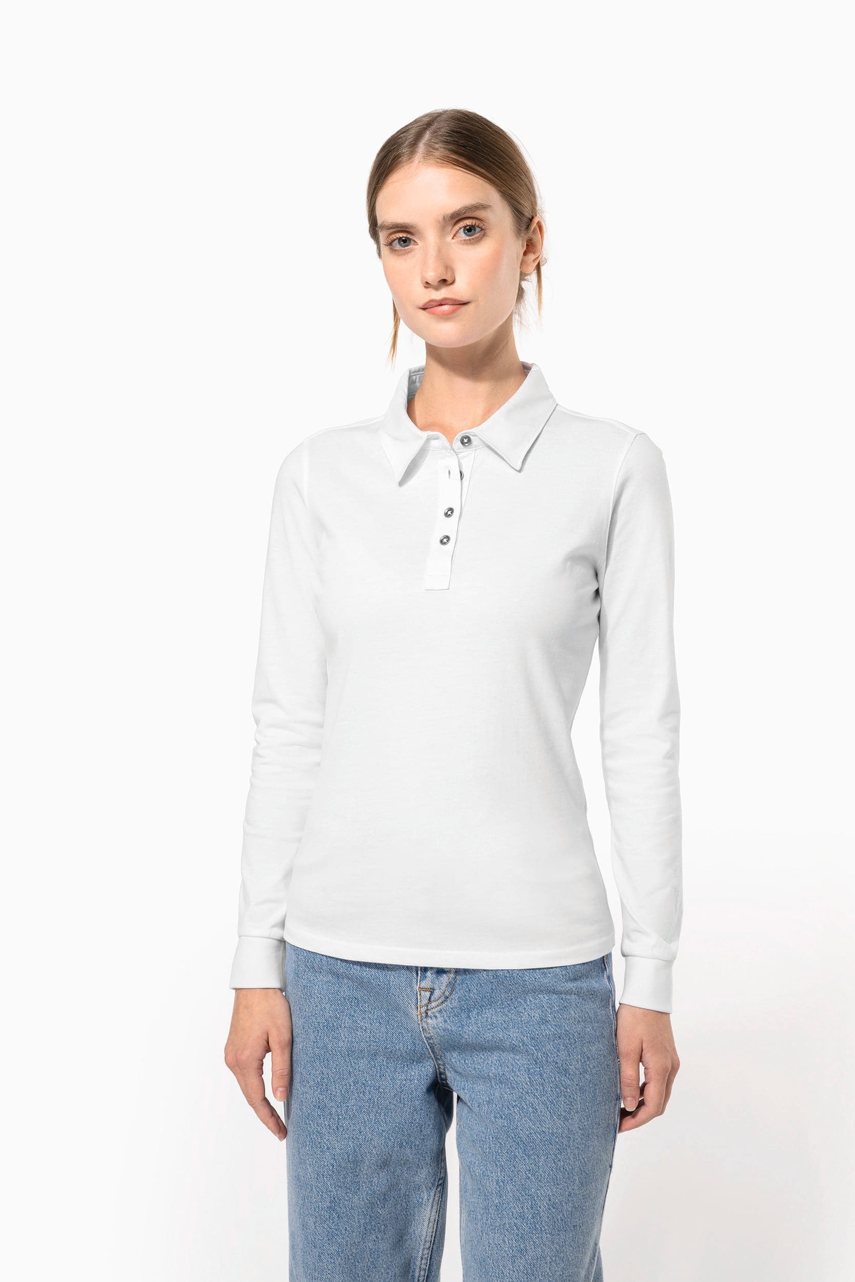 Polo jersey manches longues femme en situation