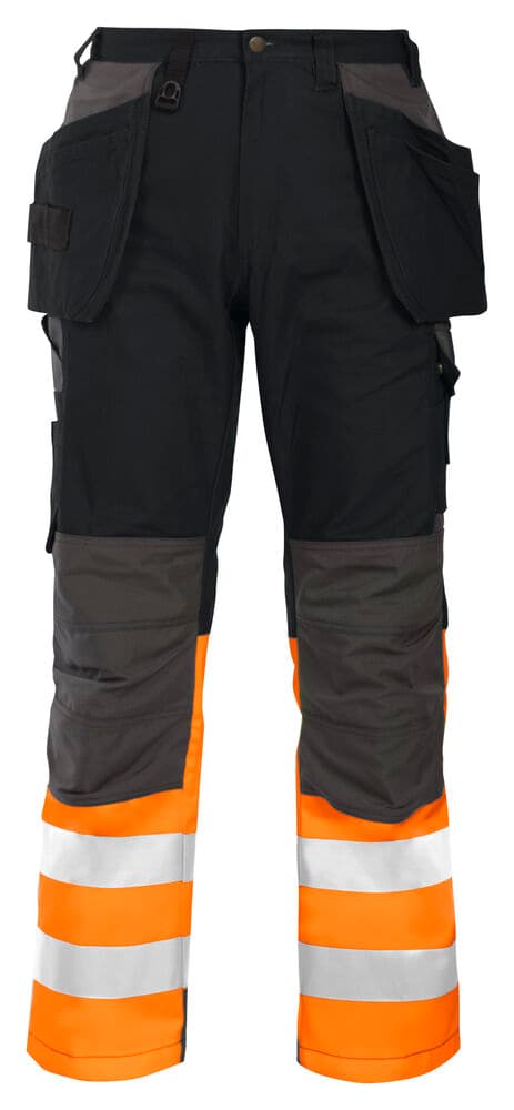 6522 PANTALON DE SIGNALISATION AVEC POCHES AUX GENOUX ET POCHES JEAN EN ISO 20471 CLASSE 1 coloris Orange / Noir