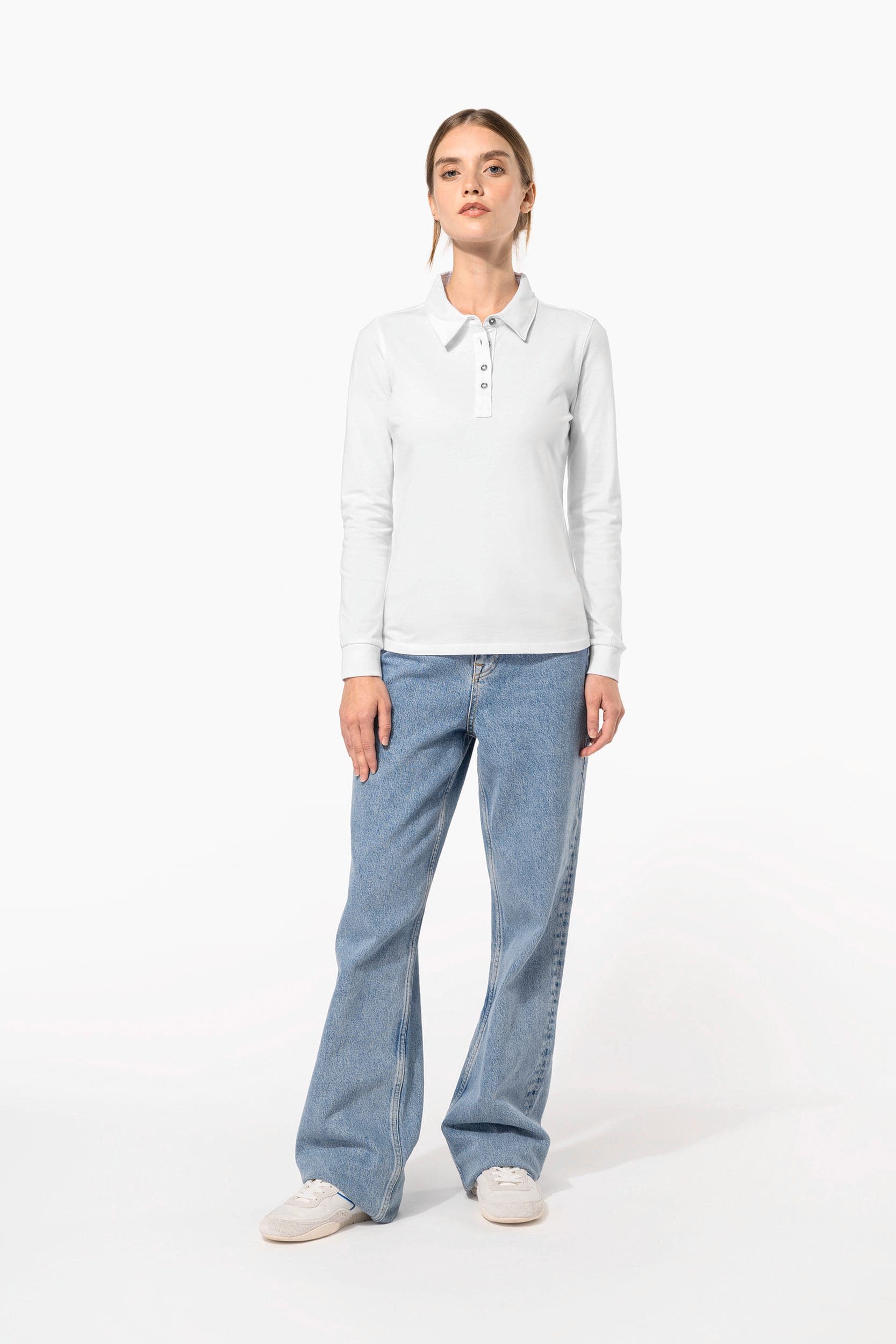 Polo jersey manches longues femme en situation