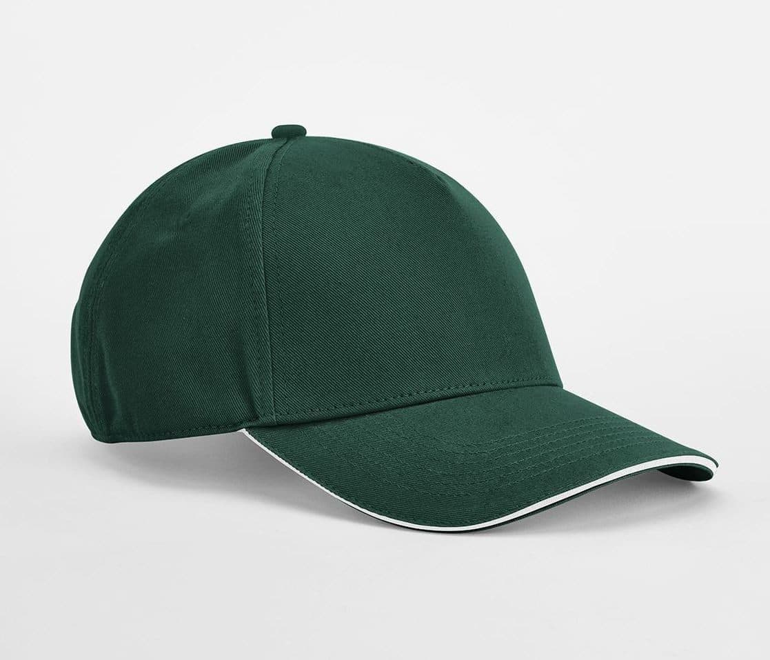 EARTHAWARE® CLASSIC ORGANIC COTTON 5 PANEL CAP - SANDWICH PEAK coloris Vert bouteille / Blanc