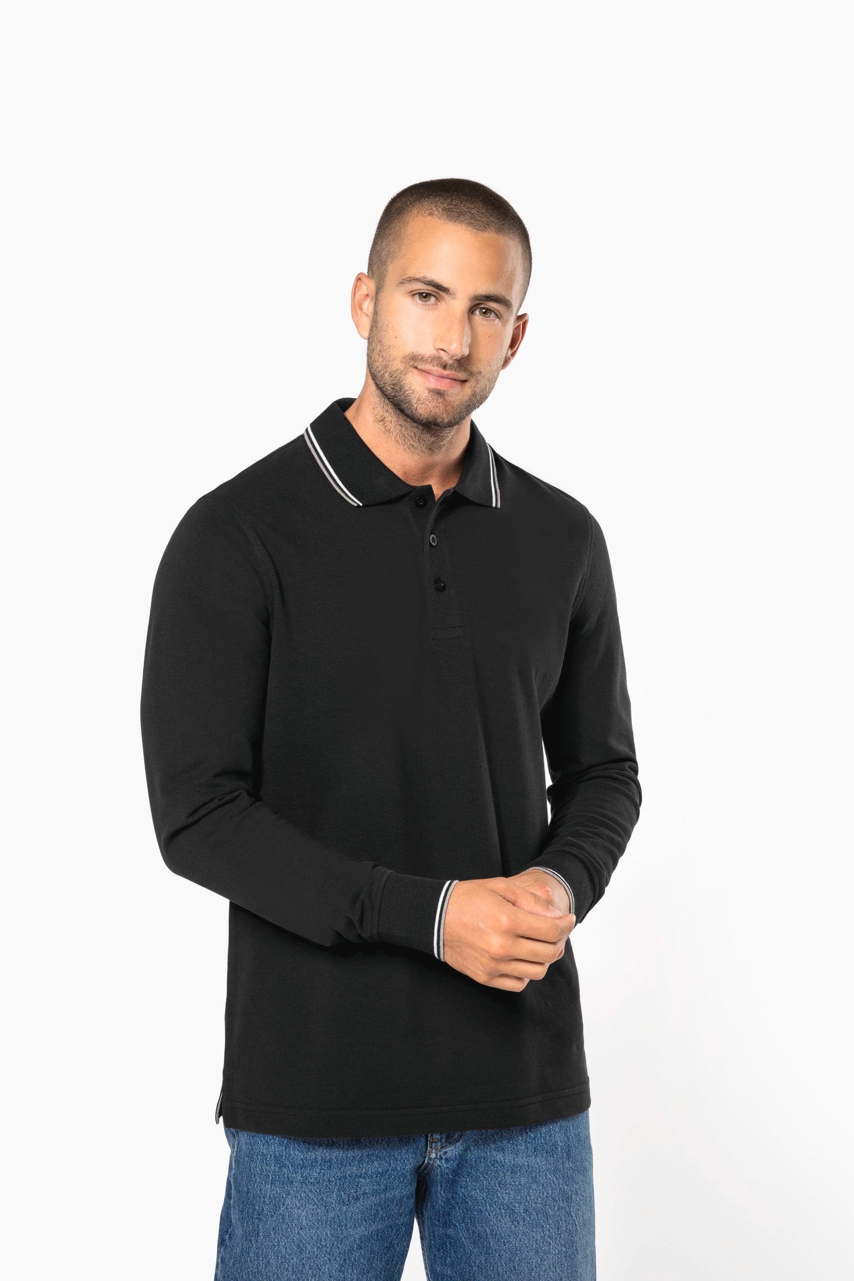 Polo maille piquée manches longues homme en situation