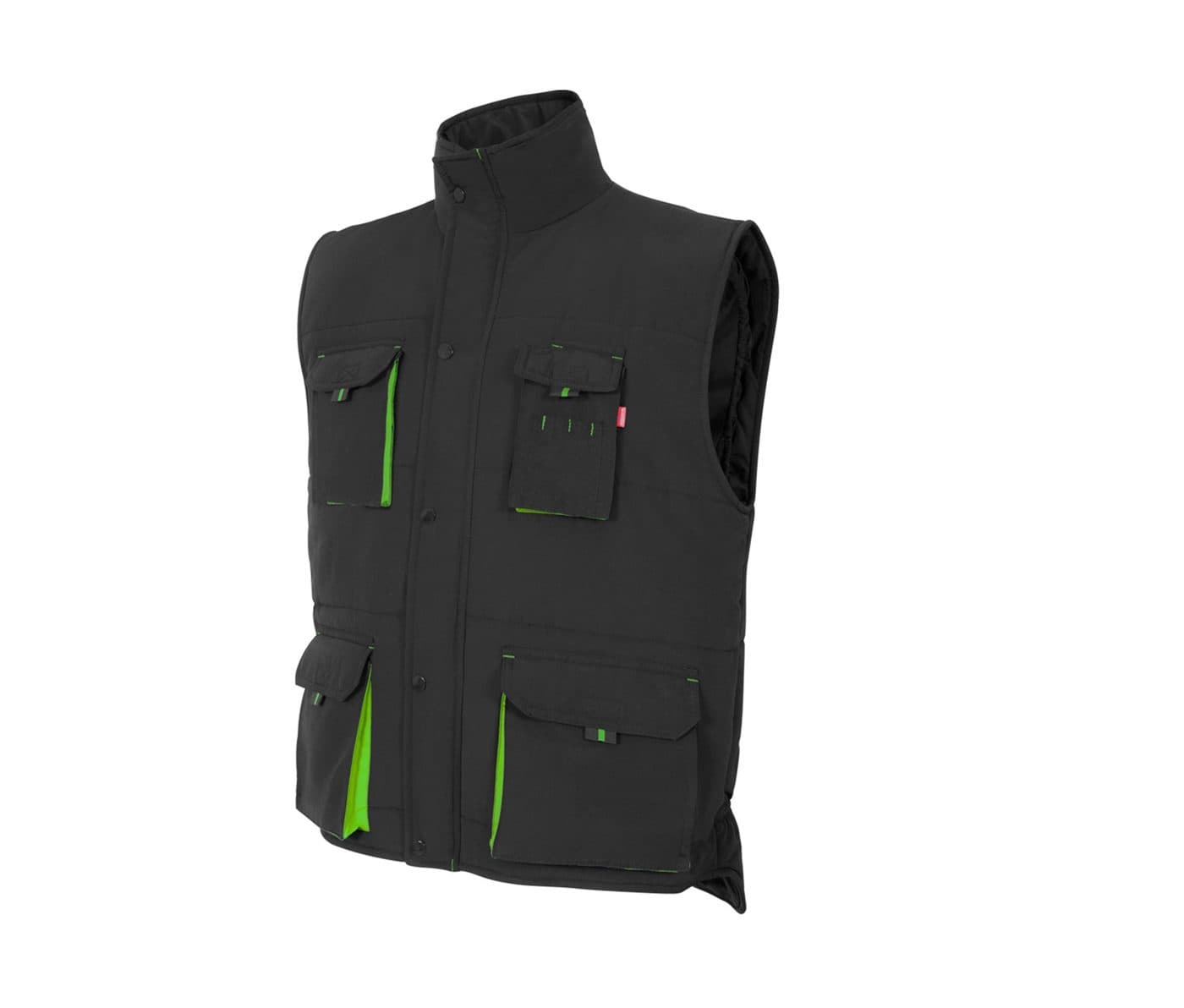 GILET MATELASSÉ BICOLORE MULTIPOCHES coloris Noir / Vert citron