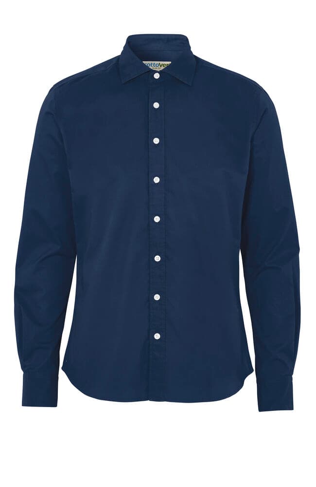 CHEMISE TWILL COUPE SLIM HOMME - CERTIFIÉ GOTS coloris Marine