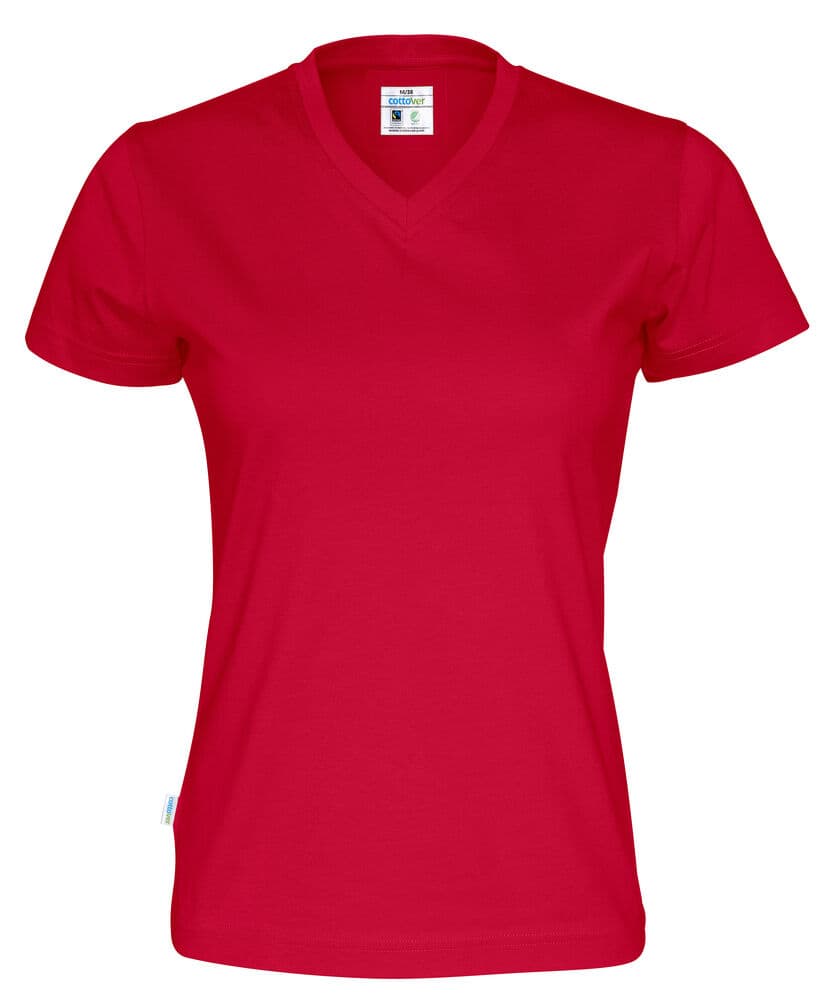 T-SHIRT COL V FEMME - CERTIFIÉ GOTS coloris Rouge