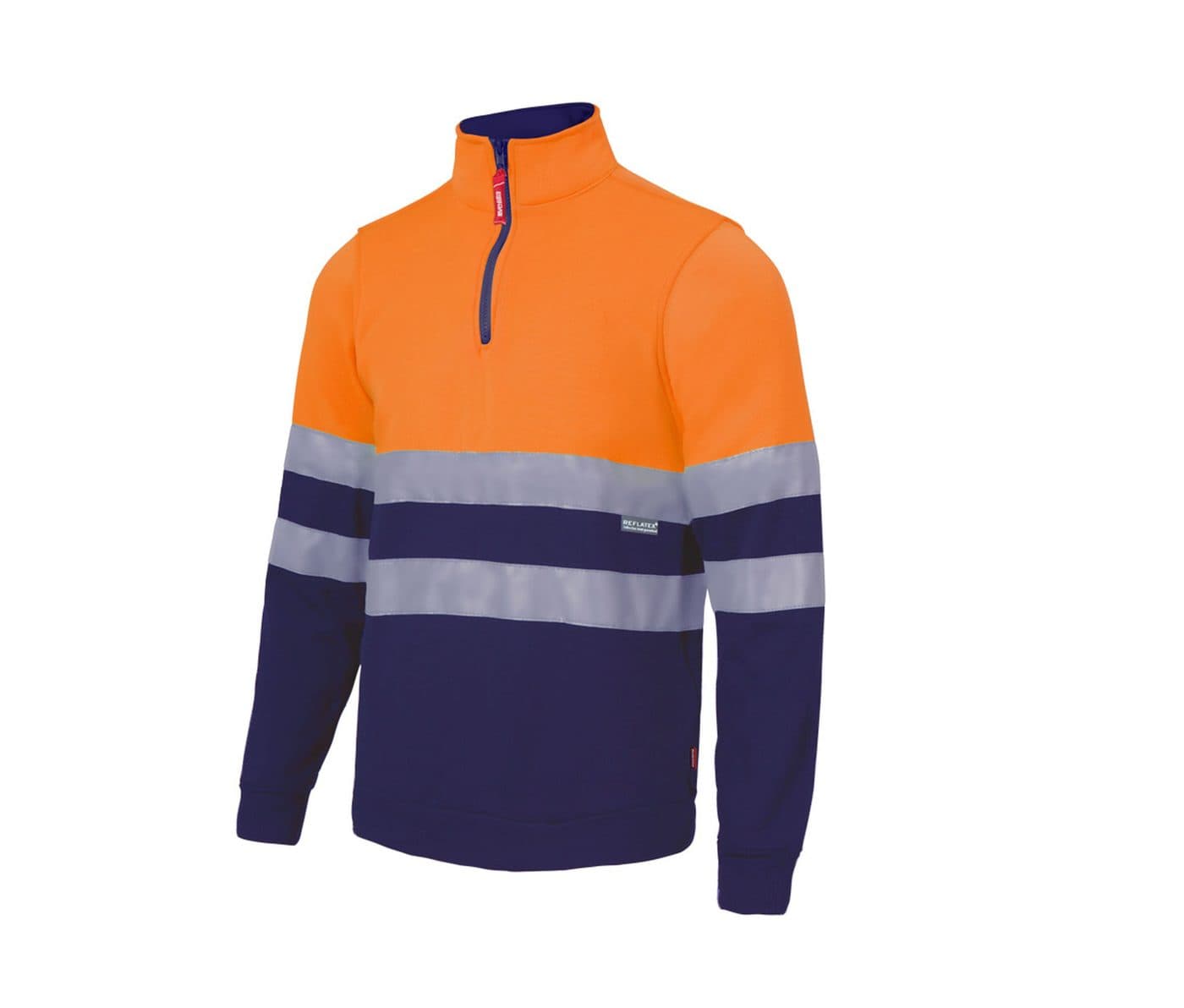 SWEAT COL ZIPPÉ HAUTE VISIBILITÉ coloris Fluo orange / Marine