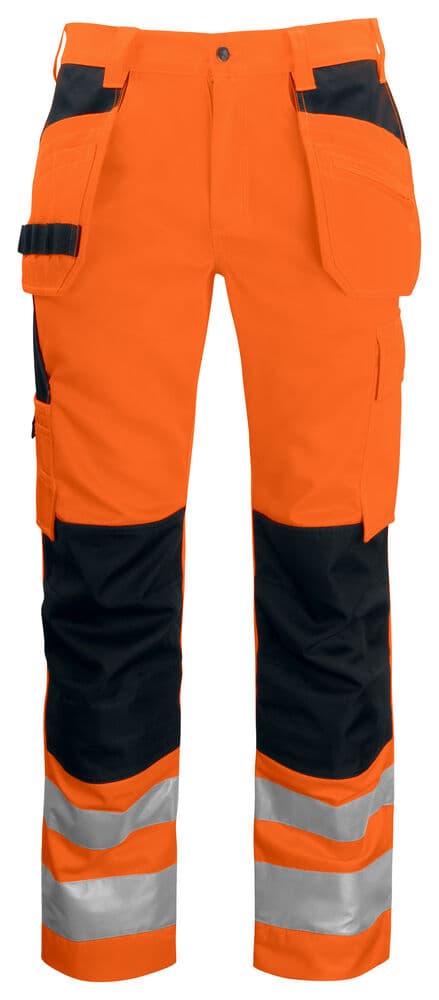 6531 PANTALON DE SIGNALISATION AVEC POCHES AUX GENOUX ET POCHES JEAN EN ISO 20471 CLASSE 2 coloris Orange / Noir